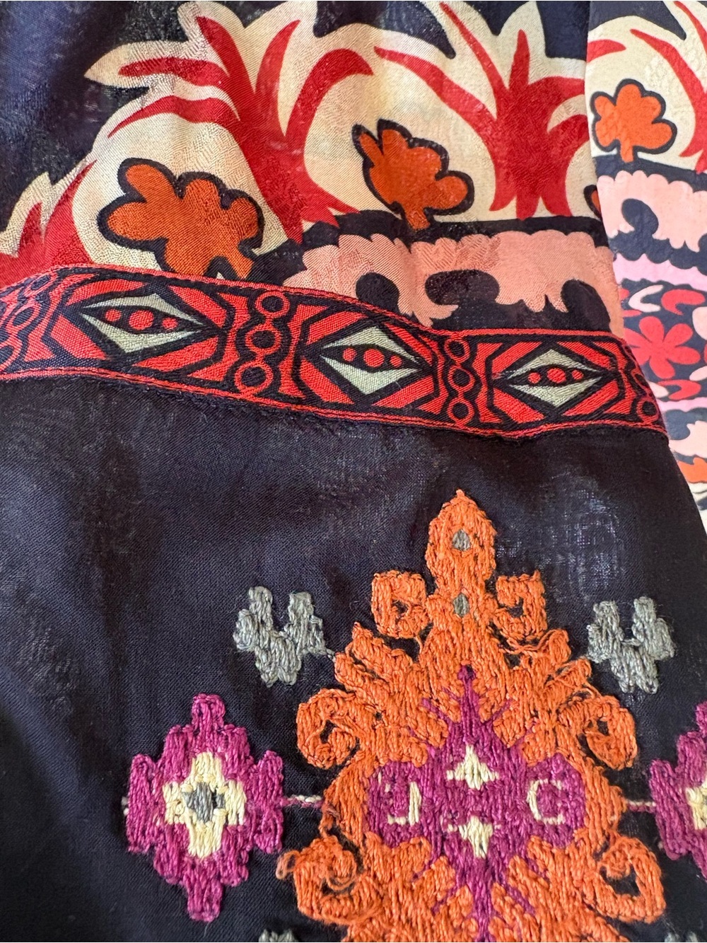 NWOT Zara Boho Black Floral Button-Up Shirt Blouse with Red and Orange Pattern - Picture 9 of 14